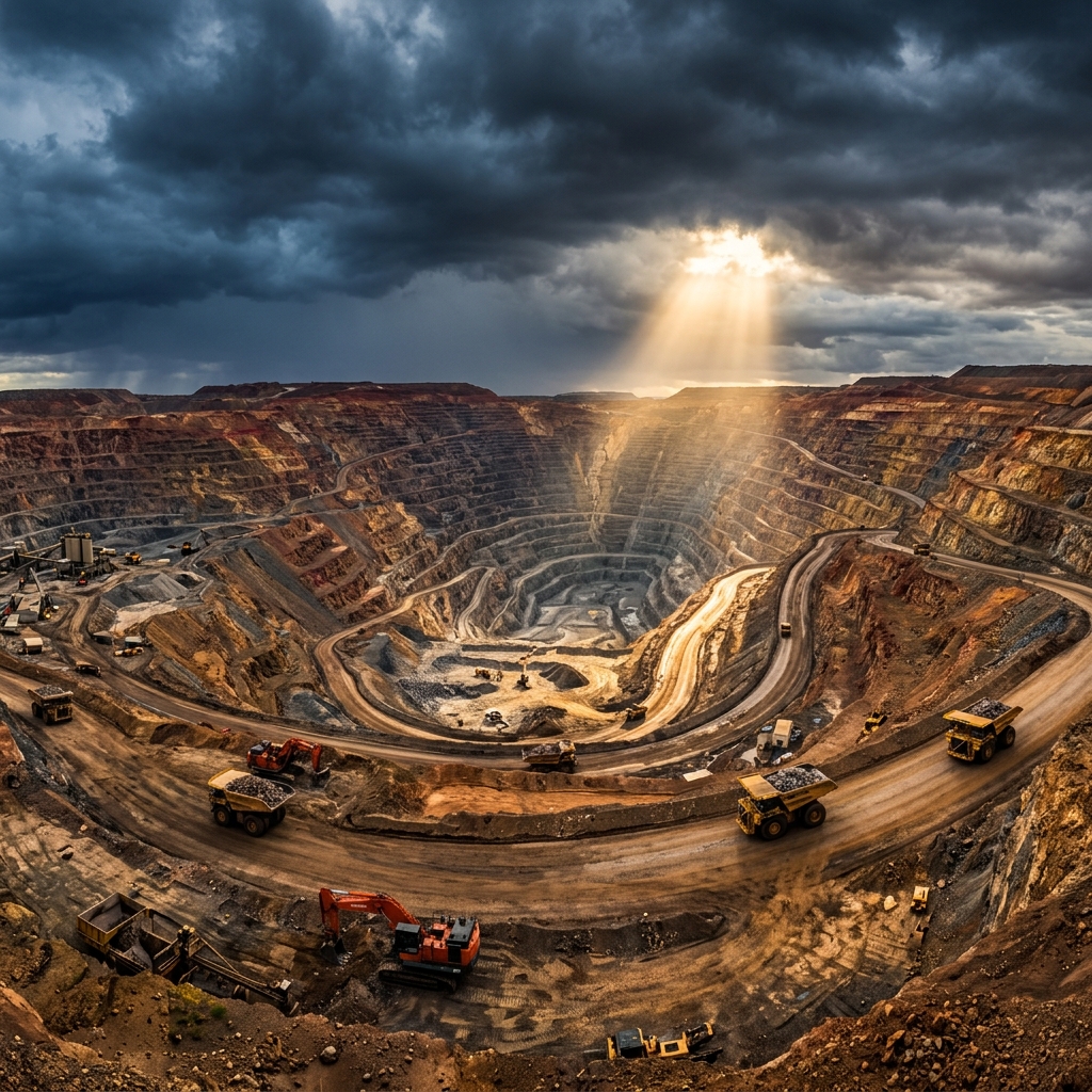Panoramic open-cast mine landscape