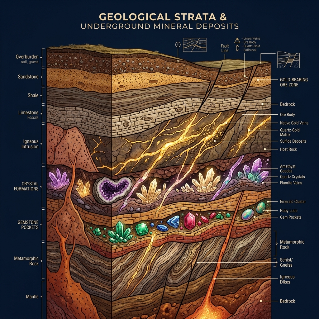 Geological cross-section of mineral deposits