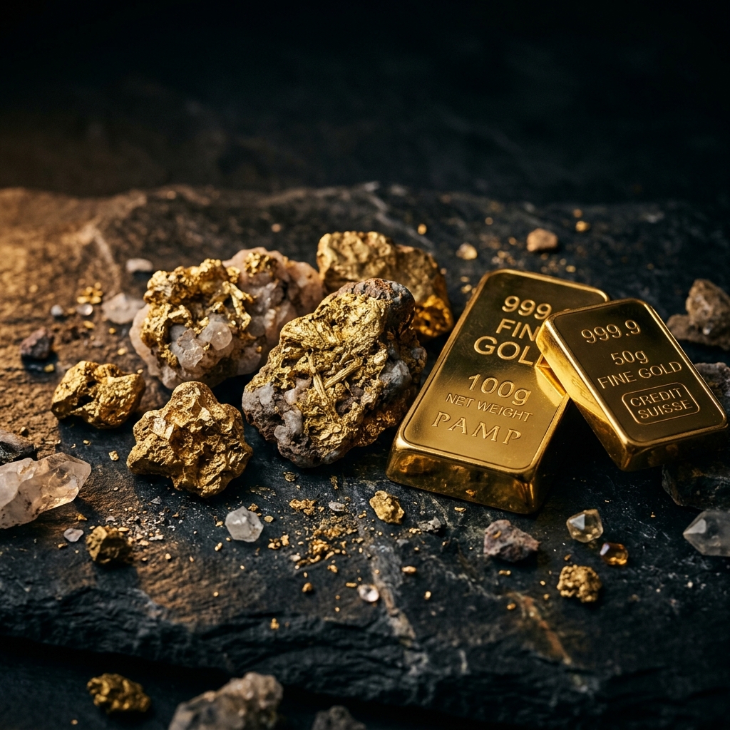 Gold ore and refined bars