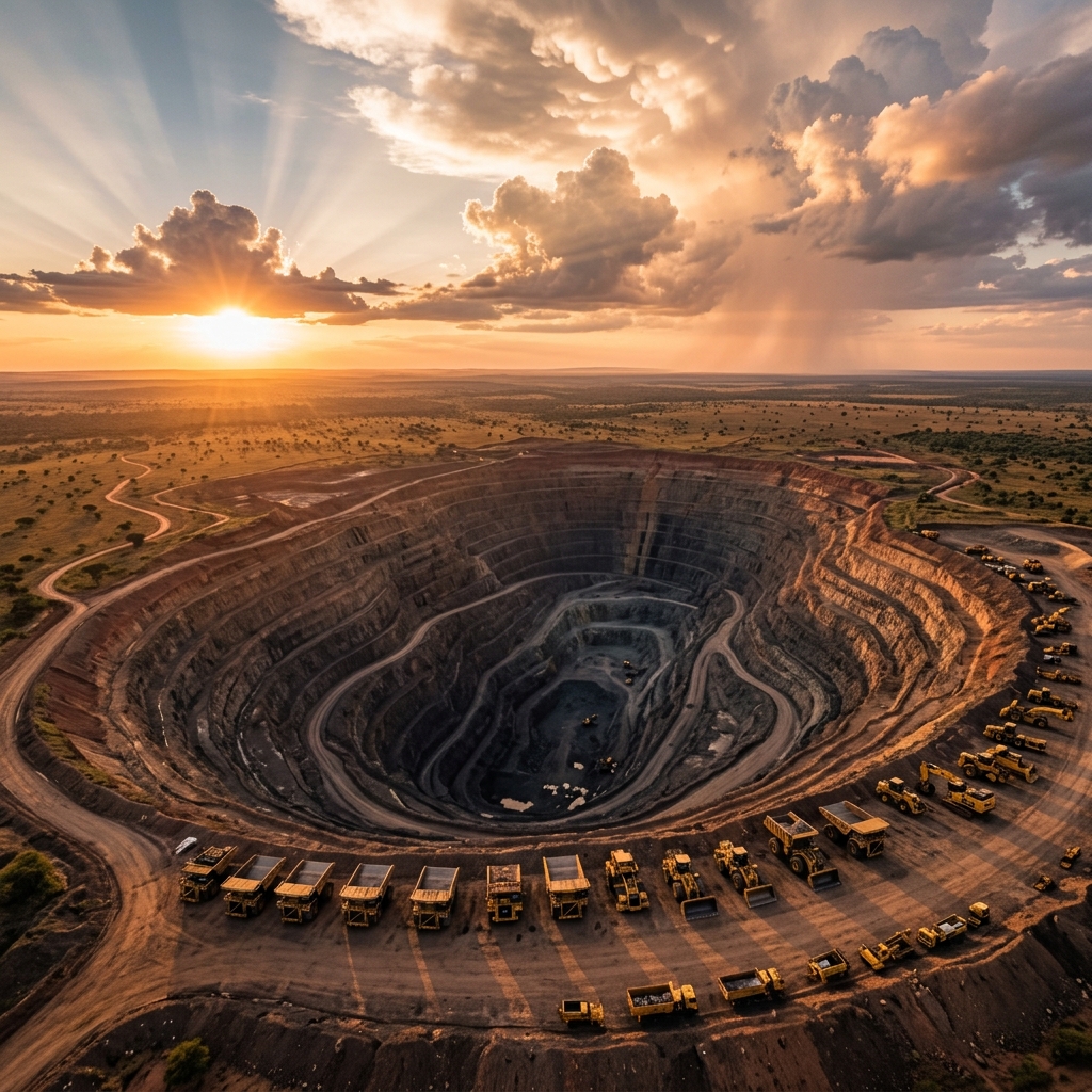 Open pit mine at golden hour