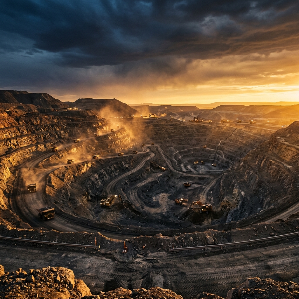Mining operations at dusk