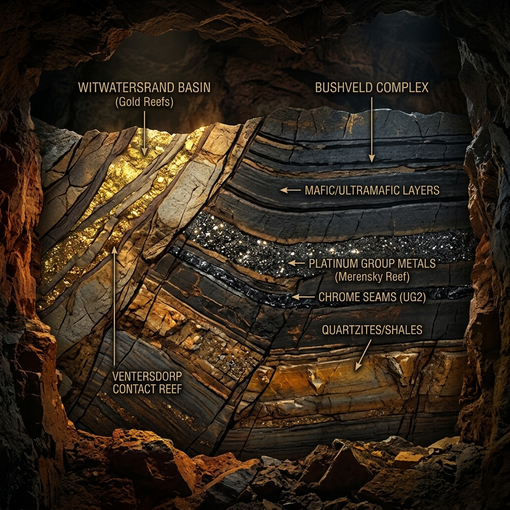 Geological cross-section of South African mineral deposits