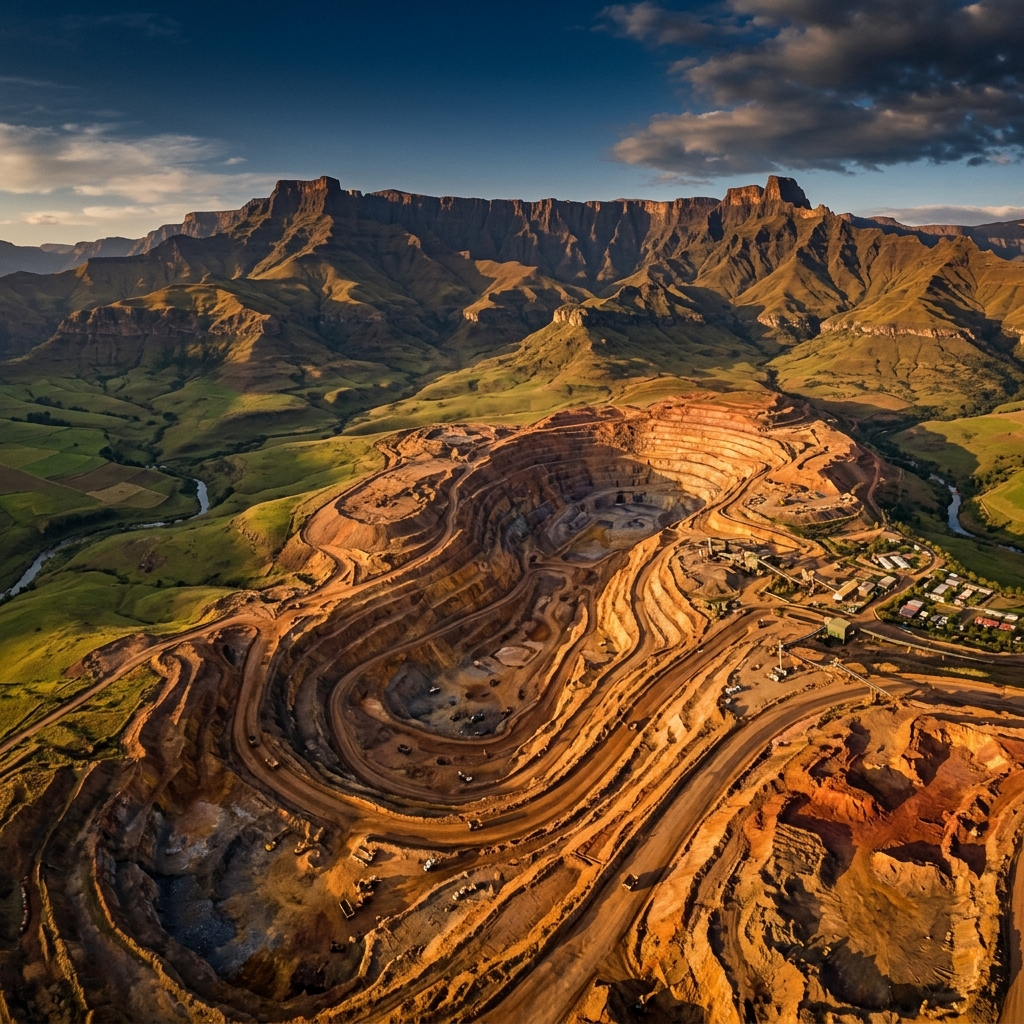 South African mining landscape at golden hour