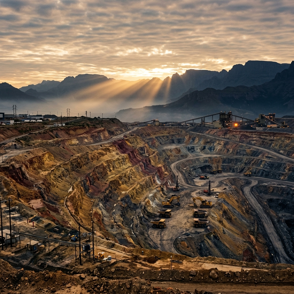 South African open-pit mining landscape at dawn